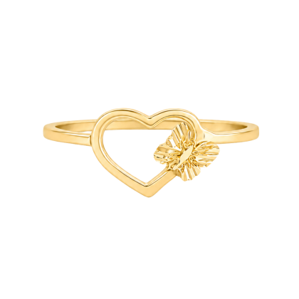 Open Heart with Diamond Cut Butterfly Ring