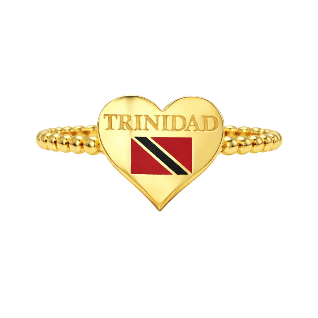 Heart With 'Trinidad' Engraved Beaded Ring