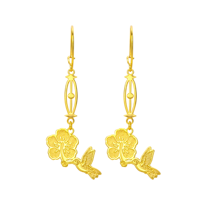 Hibiscus & Hummingbird Long Hanging Earring