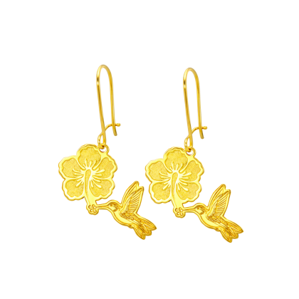Hibiscus & Hummingbird Short Hanging Earring