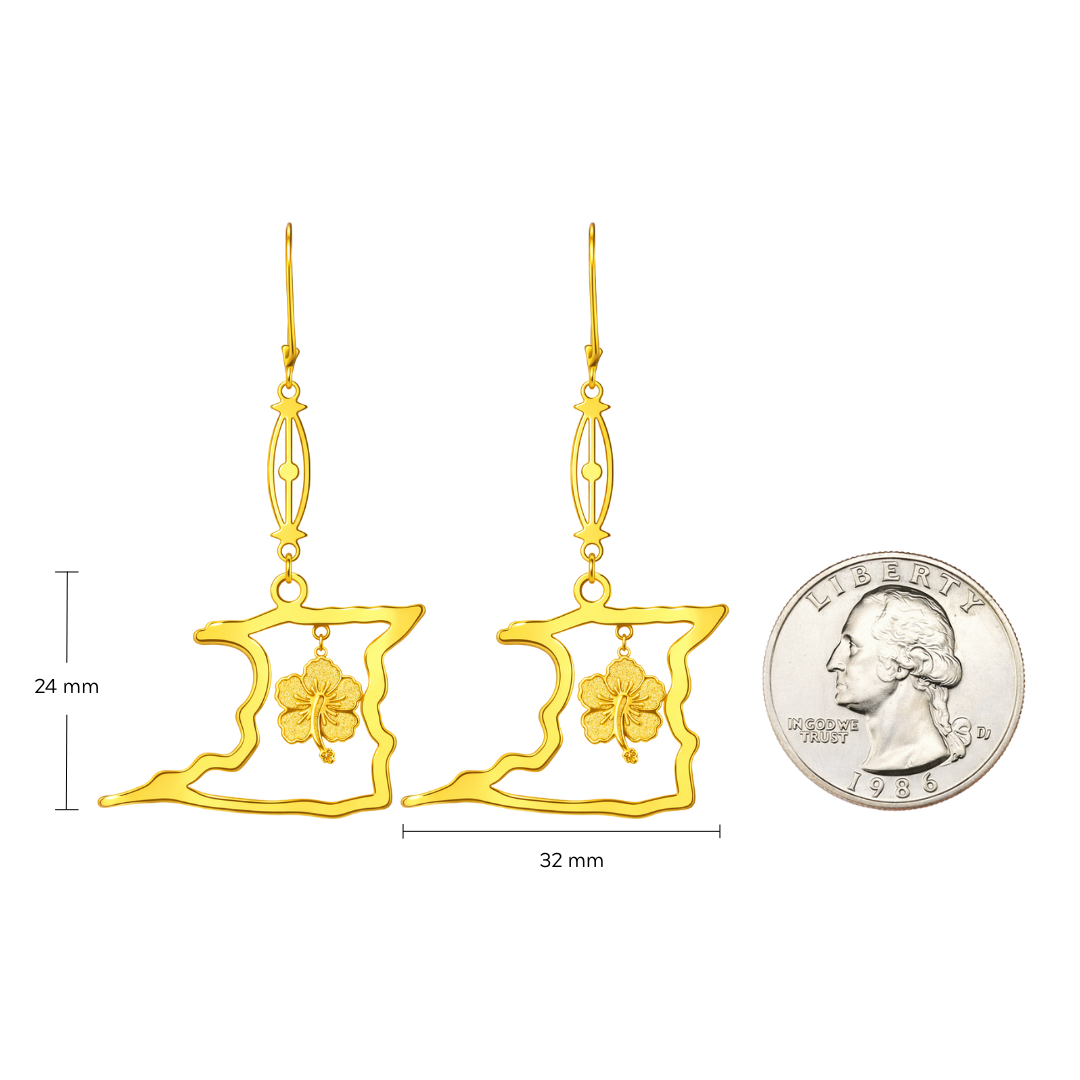 Trinidad Coast Outline with Hibiscus Charm Long Hanging Earring - Image 4