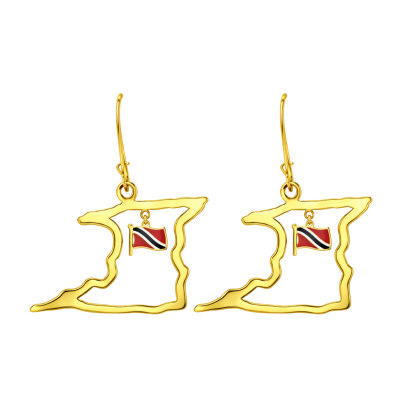 Trinidad Coast Outline with Trini Flag Charm Short Hanging Earring