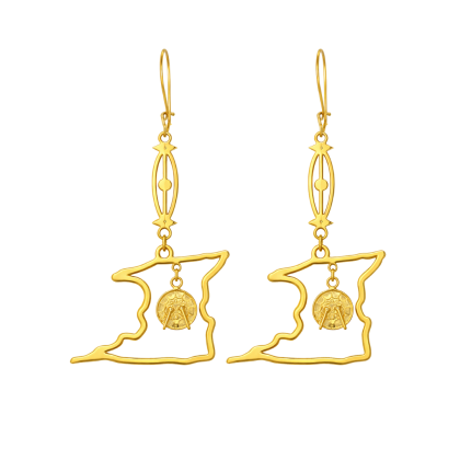 Trinidad Coast Outline with Steelpan Charm Long Hanging Earring