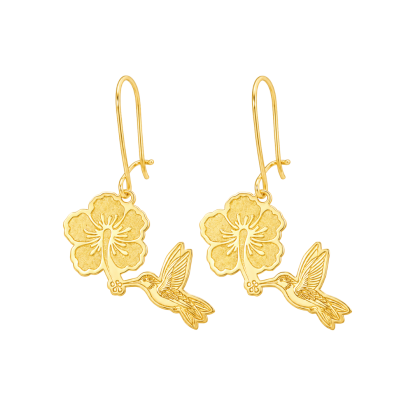 Hibiscus & Hummingbird Short Hanging Earring
